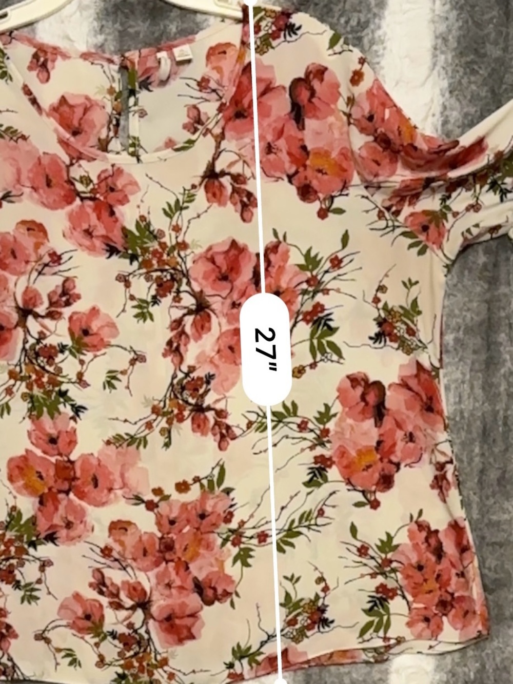 Pleated Bell-Sleeve Floral Blouse - Pink on Cream - Picture 11 of 13